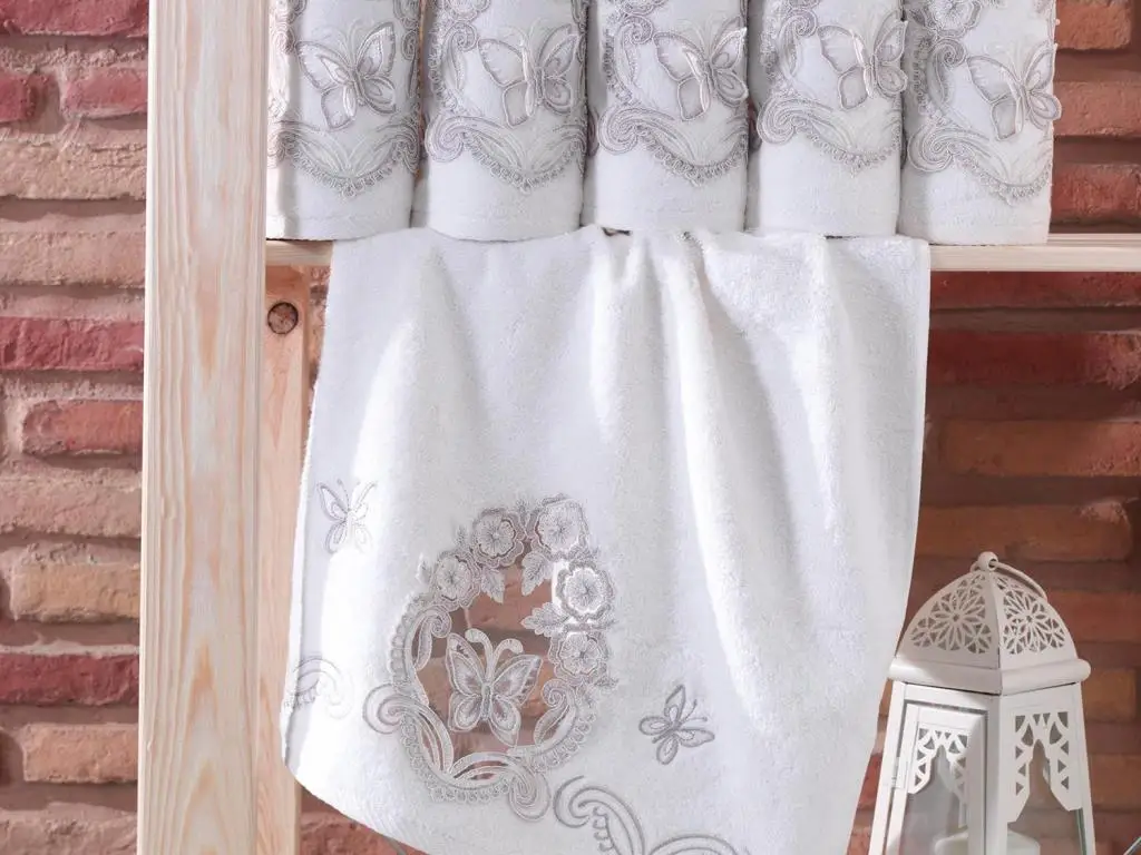 French Laced Kelebeğim Dowries Bamboo Towel Cream