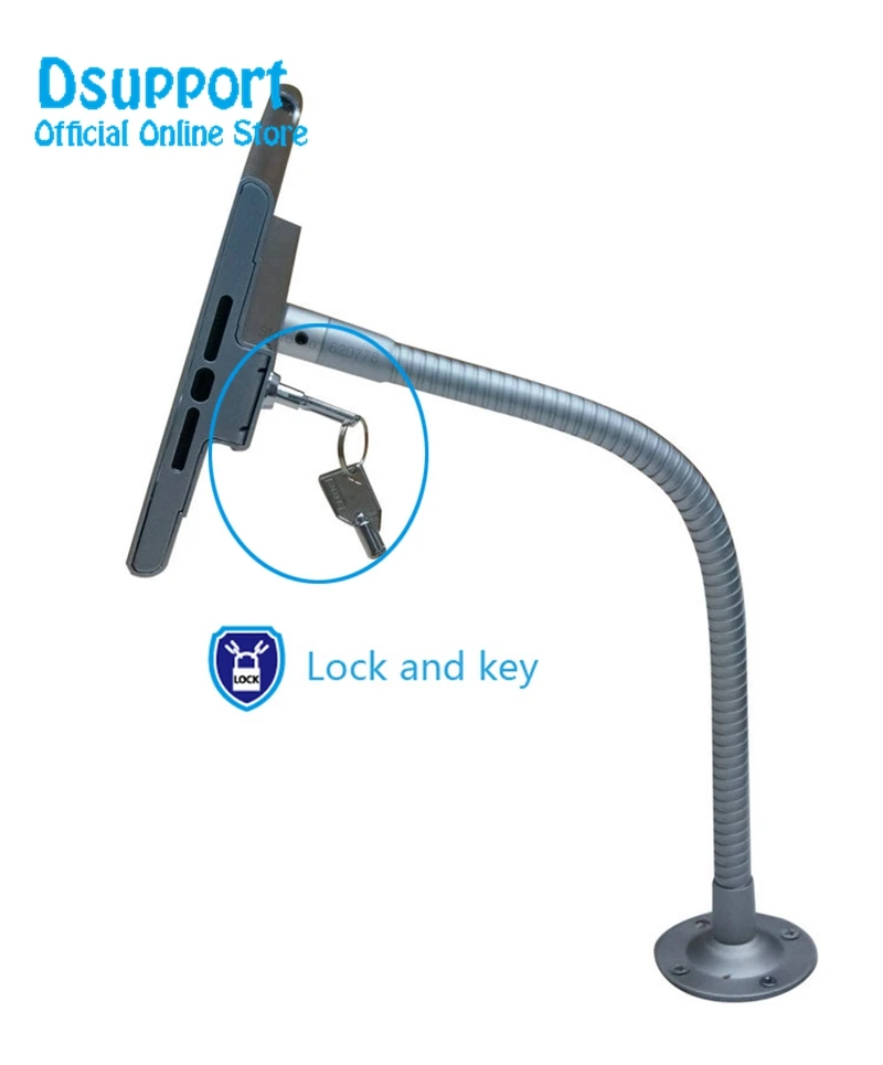 Apto para samsung galaxy tab a7 8.7 polegada flexível gooseneck suporte de montagem na parede segurança seguro bloqueado braço caixa metal