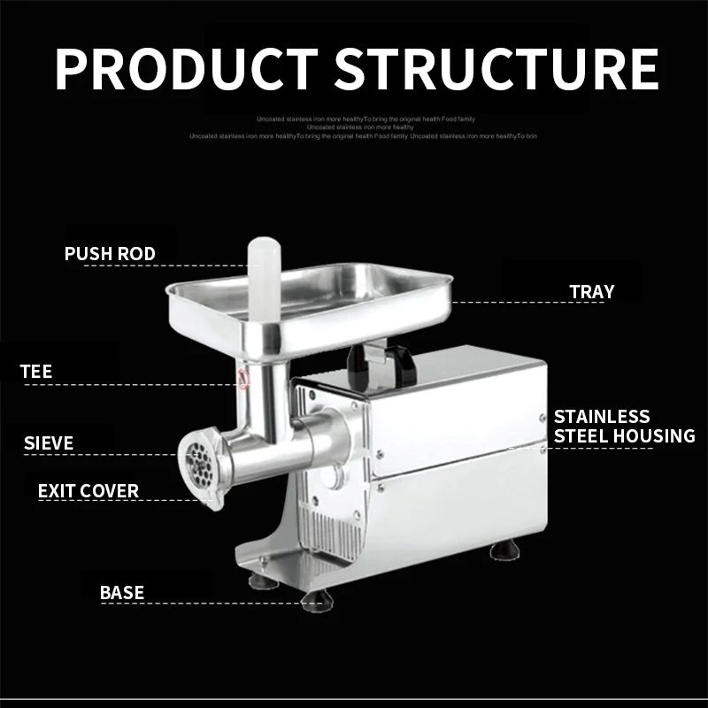 Moedor de carne elétrico com aço inoxidável, moedor de frango, moedor de carne de linguiça de 250w, 80 kg/h moedor de carne de mesa doméstico
