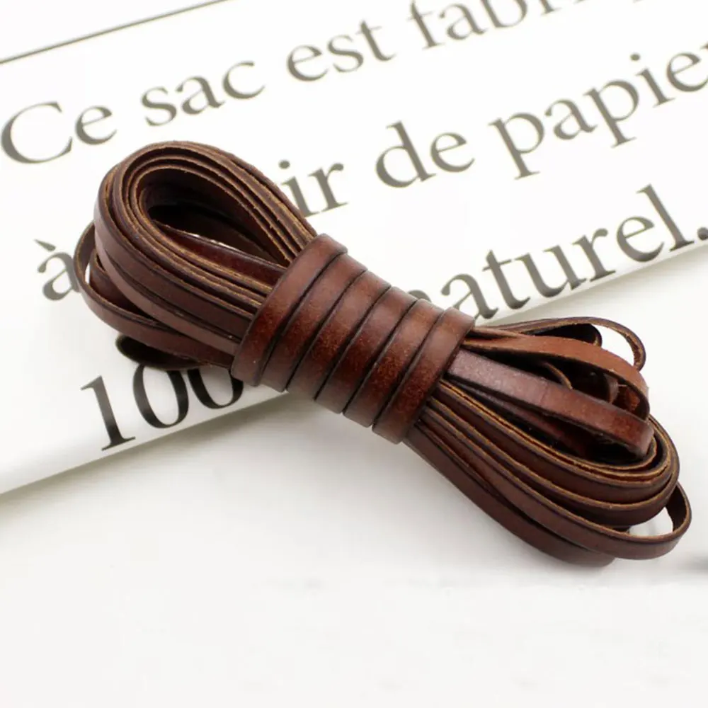 vintage Genuine Cowhide Leather cord strip Flat rope DIY leather craft Jewelry bag 5 meters leathercraft