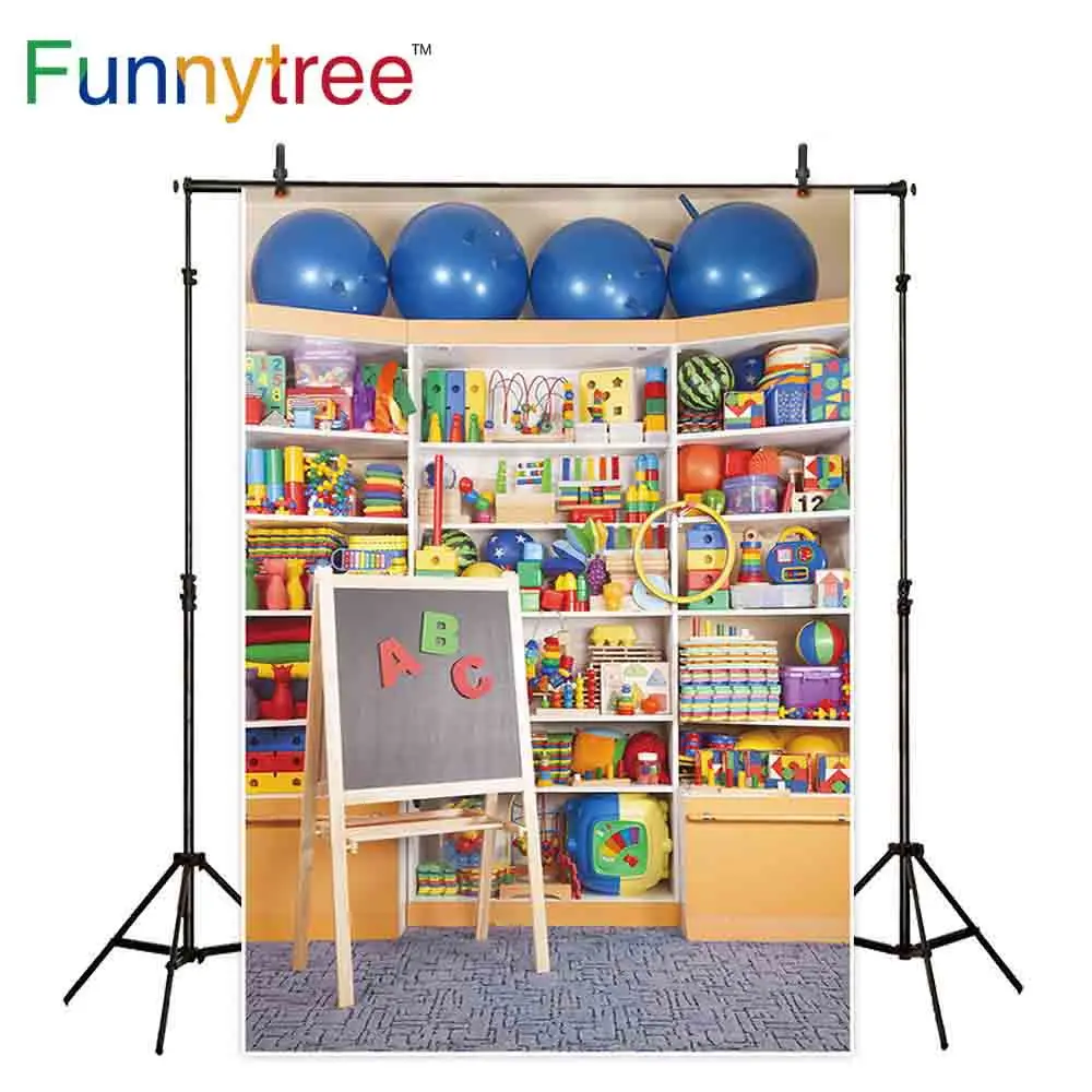 Funnytree Bookshelf Kindergarten Back to School Photo Backdrop Studio Wallpaper Banner Background Photozone Photography Props