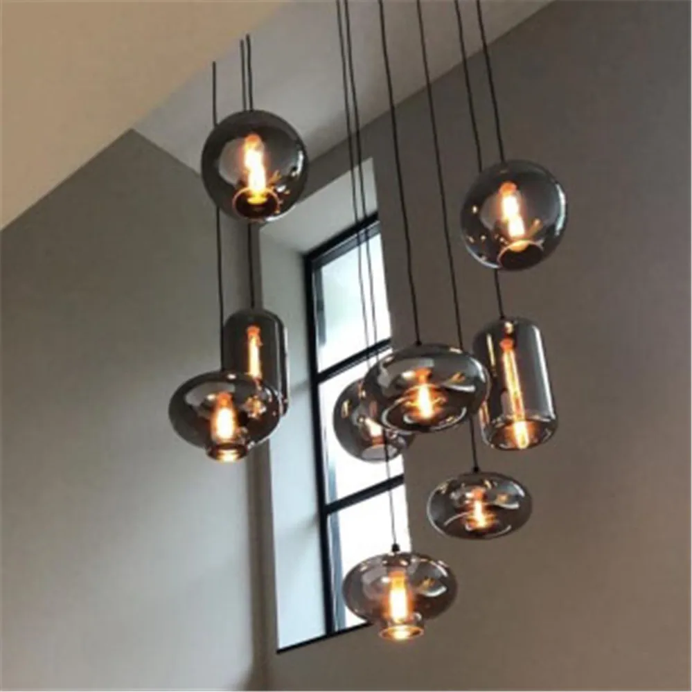 Postmodern Grey Glass Led Chandeliers Lighting For Kitchen Dining Room Hallway Home Deco Loft Suspension Luminaire Design Lamp