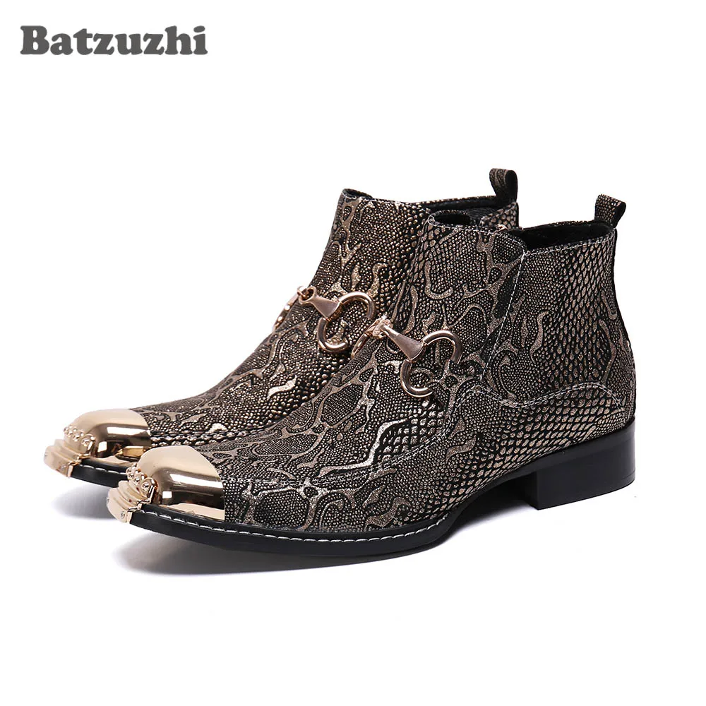 Batzuzhi Luxury Handmae Men Boots Shoes Metal Toe Leather Ankle Boots Designer's botas hombre Zip Party Dress Boots Men, 38-46