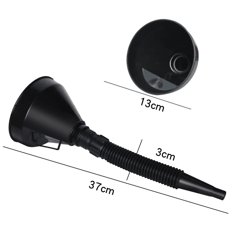 C Black Big Size Car Oiler Funnel Spout Oil Water Fuel Petrol Gasoline Filling Tool Flexible Tube Travel Emergency Tool