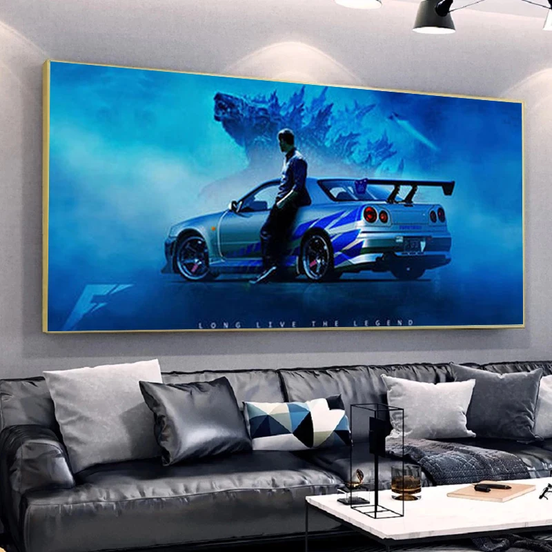 Modern Style Car Nissan Skyline GTR R34 Canvas Painting Posters and Prints Wall Art Pictures for Living Room Home Decoration