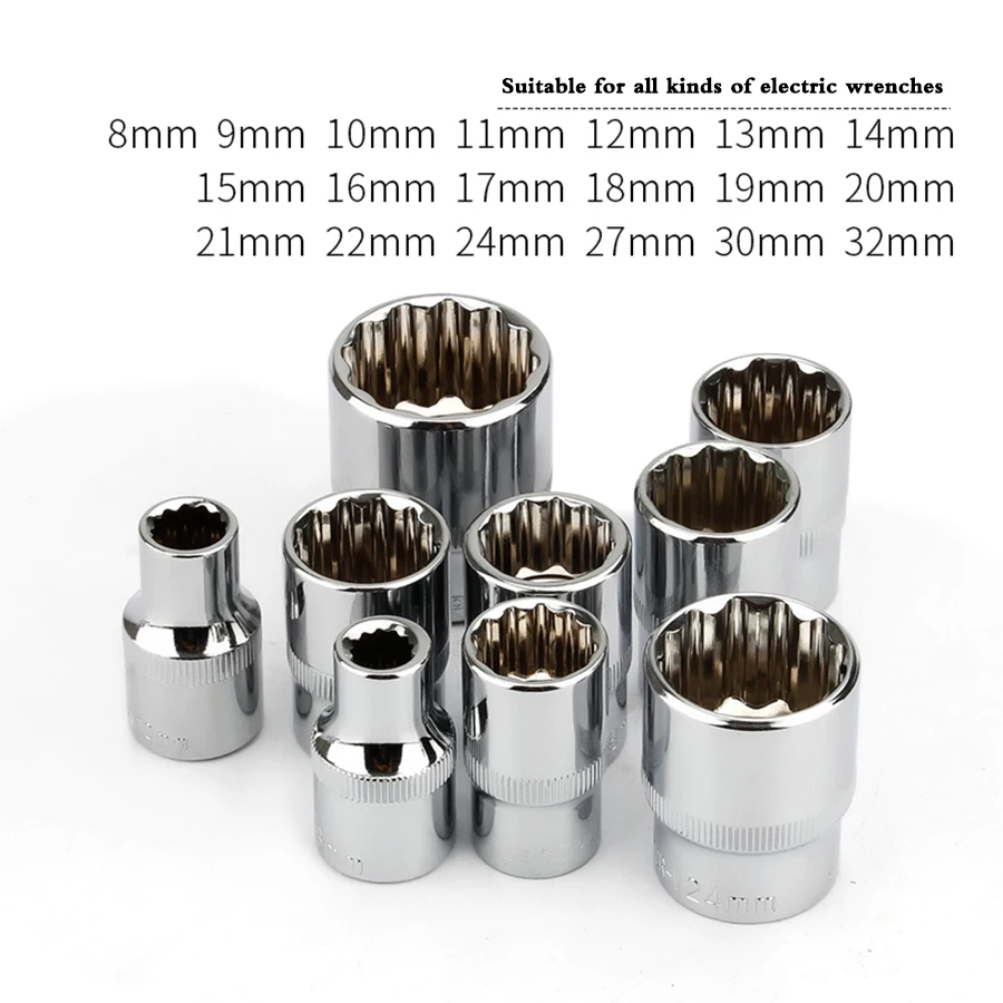 1 Buah 1/2 "8-32Mm Persegi Drive 12-Point Socket Bit Ratchet Wrench 12pt Socket Hand Tool Kit 12 Angles Plum Blossom Sleeve