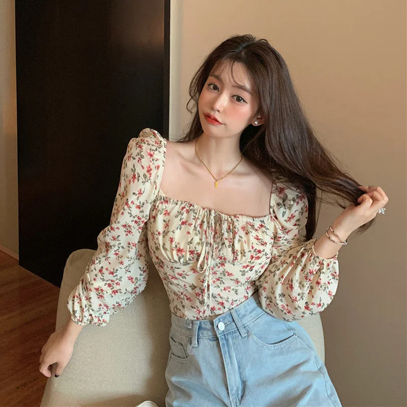 Blouses Women Slim Lace-up Lantern Sleeve Elegant Female Temperament Schoolgirls Spring Autumn All-match Leisure Holiday Clothes