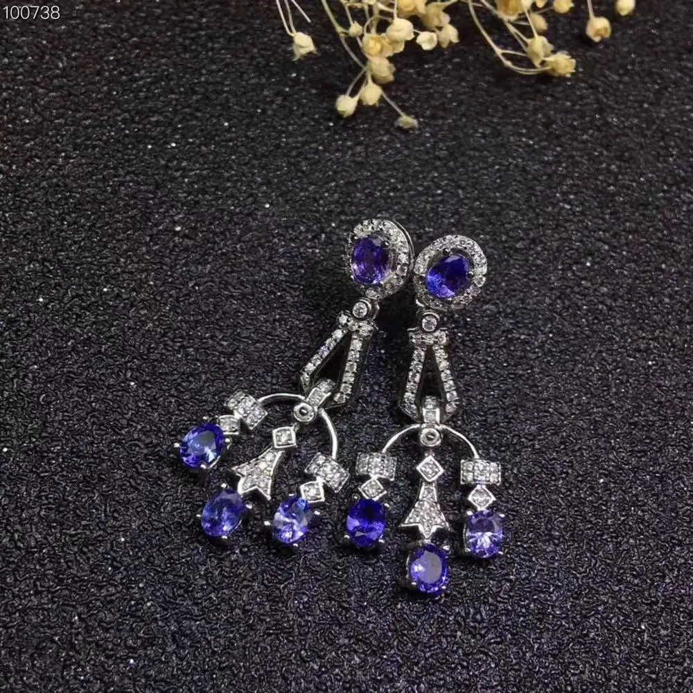 New Coming 100% Natural Real Fashion Earring Tanzanite earring 25 sterling silver Earring