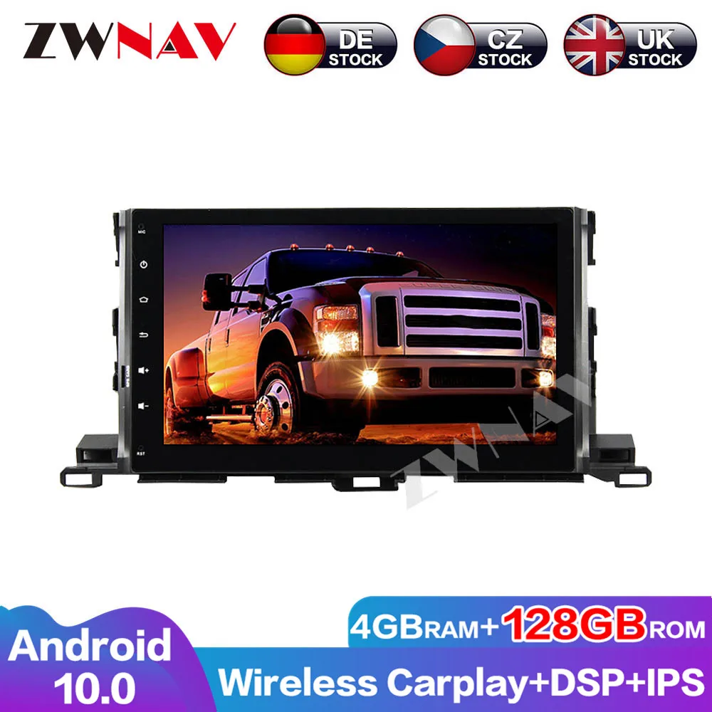 4G+128G ZWNAV Carplay Android 10 Car DVD Player For Toyota Highlander 2015-2017 GPS Audio Stereo Multimedia Head unit Auto Radio