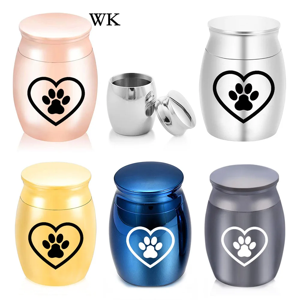 Pet Paw Heart Charm On Jar Cremation Urns Funeral Keepsake Birds Mouse Cremation Urn Dog Cat Ashes Casket Columbarium Memorial