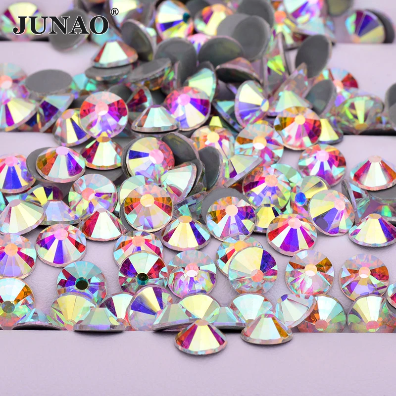 JUNAO Bulk Package Design SS6 8 10 16 20 30 Hotfix Glass Rhinestones Flatback Round Stone Iron On Strass For Clothes Decoration