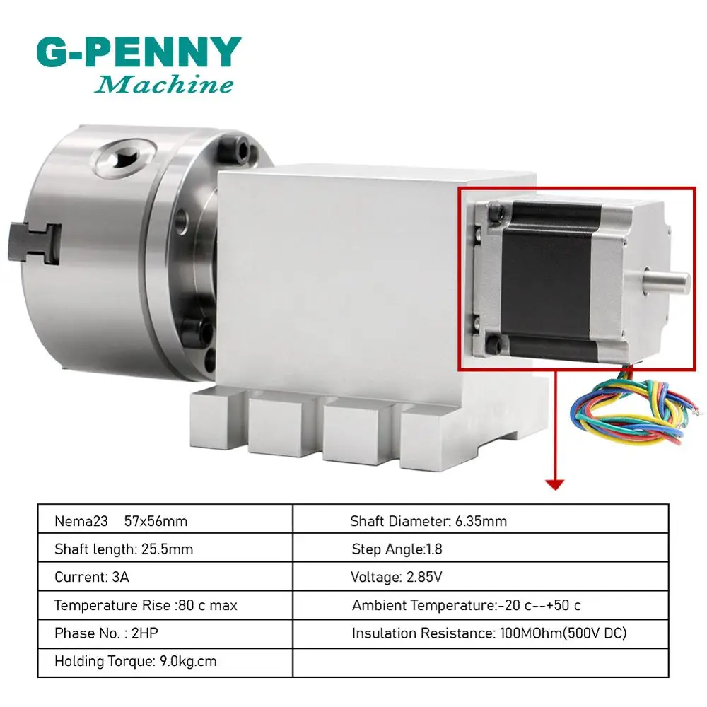 4 Jaw 100mm 4th Axis with Nema23 stepper motor Gapless harmonic gearbox reducer A axis + Tailstock for CNC woodworking machine!