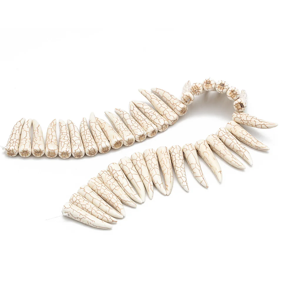 MEIBEADS 38pcs/Strand 10*38mm White Ivory Shape Natural Stone Howlite Beads For DIY Necklace Bracelet Jewelry Making UF1265