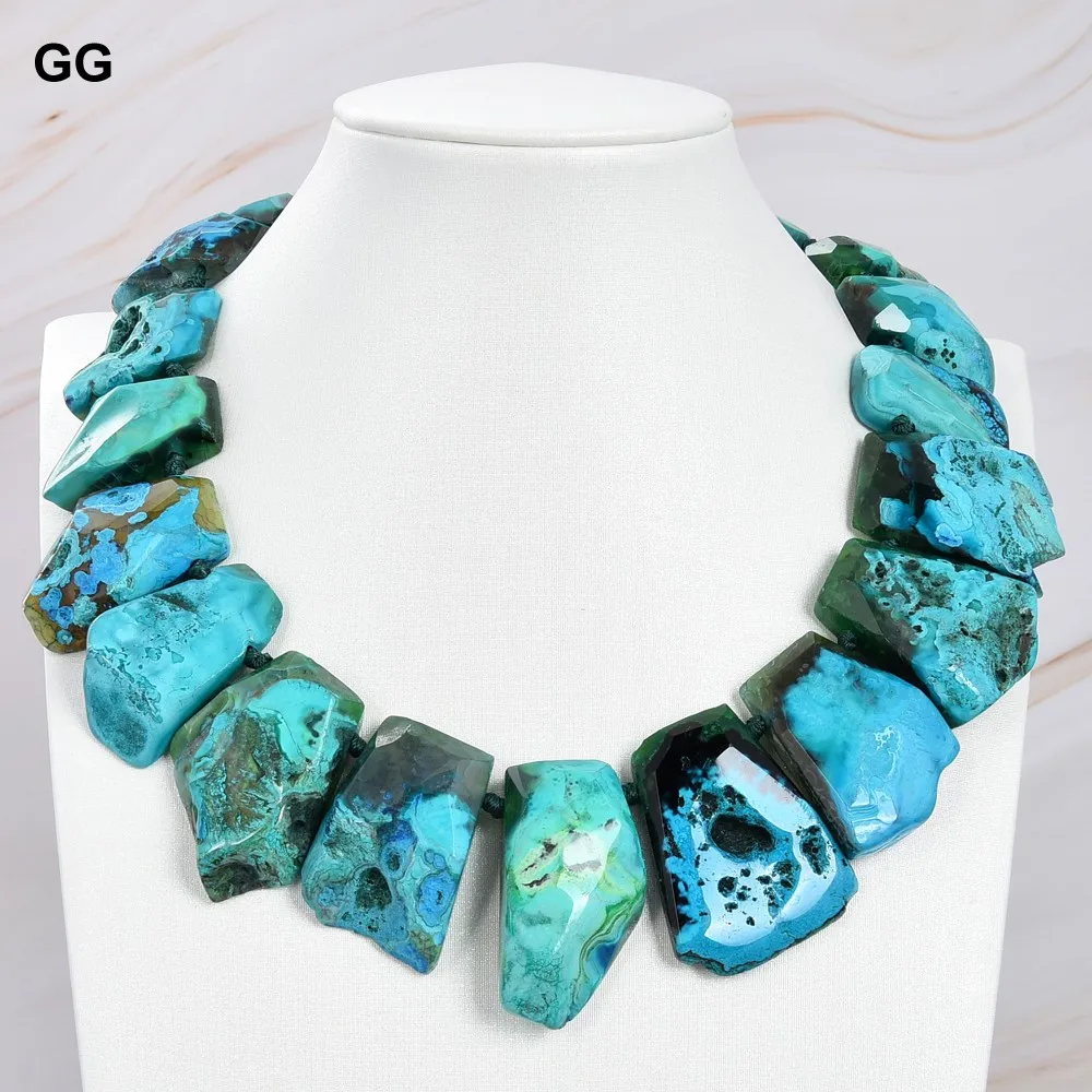 

GuaiGuai Jewelry 22'' 25x41mm Faceted Top-Drilled Green Fire Agate Slice Necklace