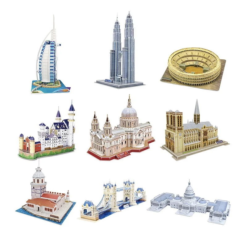 3D Paper Puzzle Building Model Toy Maiden\'s Petronas Tower Bridge Colosseum ST Paul’s Cathedral Great Architecture Travel Gift