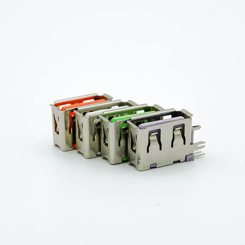 Гнездовой разъем USB Type-A для монтажа на печатную плату, вертикальный разъем USB A, плоский разъем 90 градусов, случайный цвет, 10 шт.