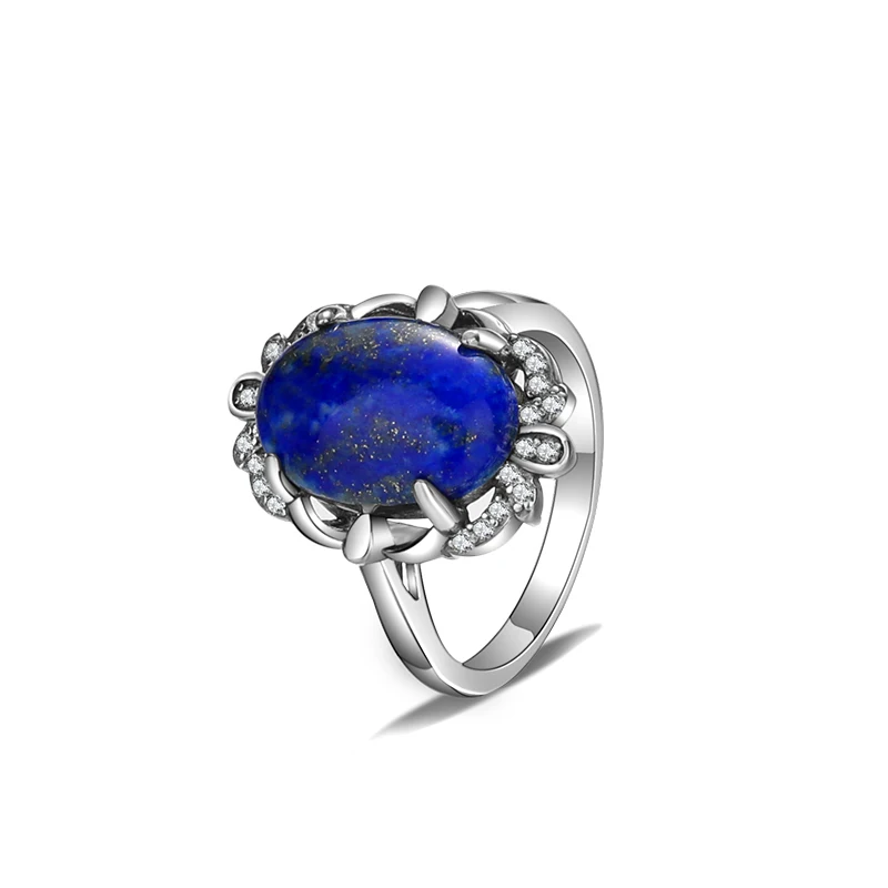 925 Sterling Silver Rings Vintage 10*14MM Natural Lapis Lazuli Ring for Women Moonstone Labradorite Jewelry Wholesale