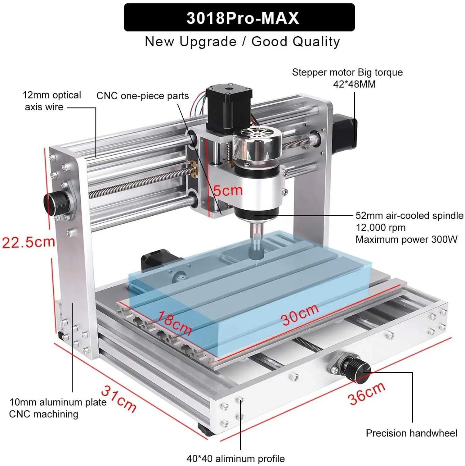 CNC 3018 Pro Max gravador a laser com ER11 200 W fuso 20 W máquina de gravação a laser acrílico PCB escultura corte 3 eixos DIY Wood Router