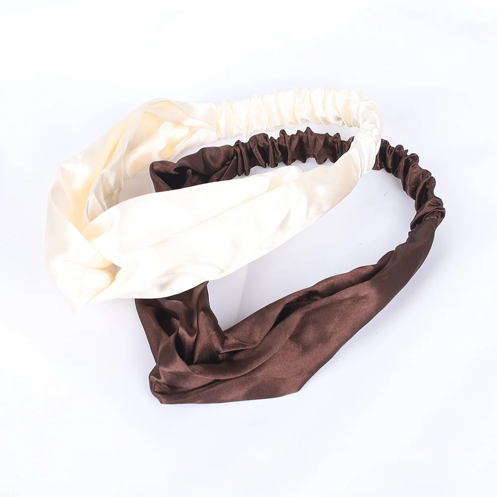 Fashion Silk Satin Headbands Cross Top Knot  Elastic Hair Bands Women Girls Solid Hairbands Scrunchies Turban Hair Accessories