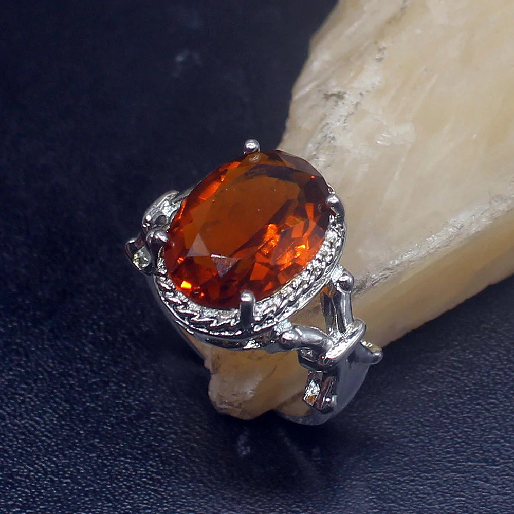 

Gemstonefactory Jewelry Big Promotion Single Unique 925 Silver Genuine Honey Topaz Women Men Gifts Rings 8# 20212816