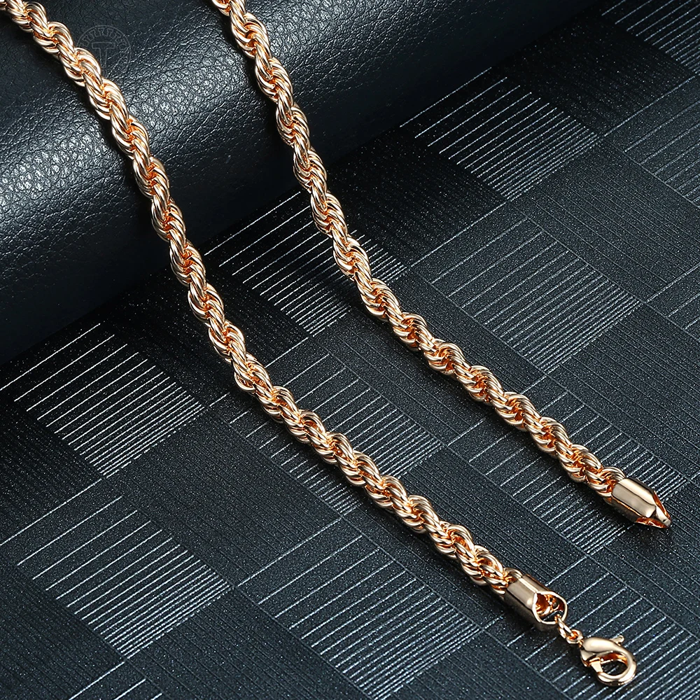 Width 5/6mm 585 Rose Gold Color Rope Chain Jewelry Set Twisted Necklace Bracelet for Women Men Fashion Jewelry Gift CS19