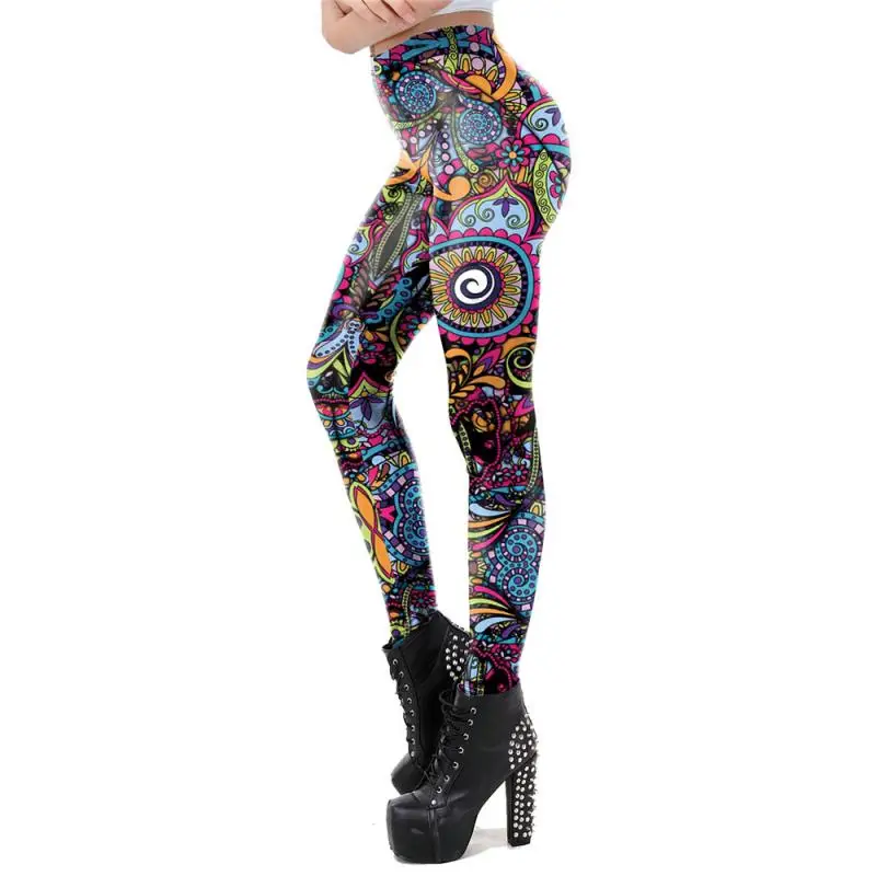 NADANBAO nowe sztuka klasyczna okrągłe Ombre kwiatowe legginsy dla kobiet Mandala spodnie z nadrukiem Fitness trening leginsy Elassic Legins — zdjęcie 2