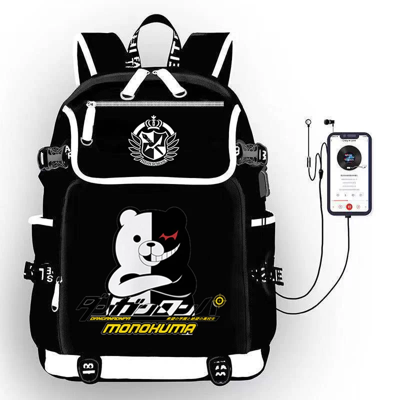 Anime Danganronpa USB Port Backpack Bag Kids School Book Students Outdoor Shoulder Bag Rucksack Laptop Computer Mochila