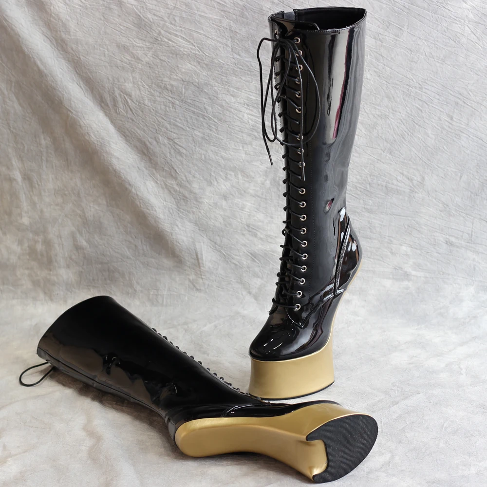 JIALUOWEI New Ponyplay Style 7inch High Heel Platform Knee High Fetish Boots Size36-46