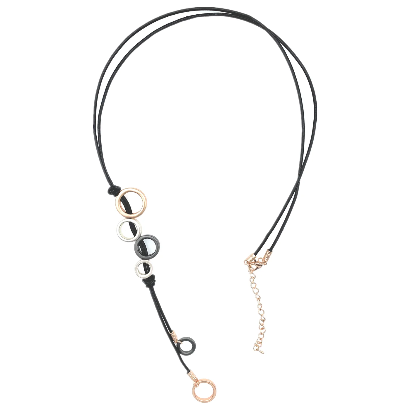 

Matte Pewter Rose Gold Plated 3 Colors Loop Pendant Long Vintage Necklace With Black Leather For Women Jewelry Girl Gift 32 Inch