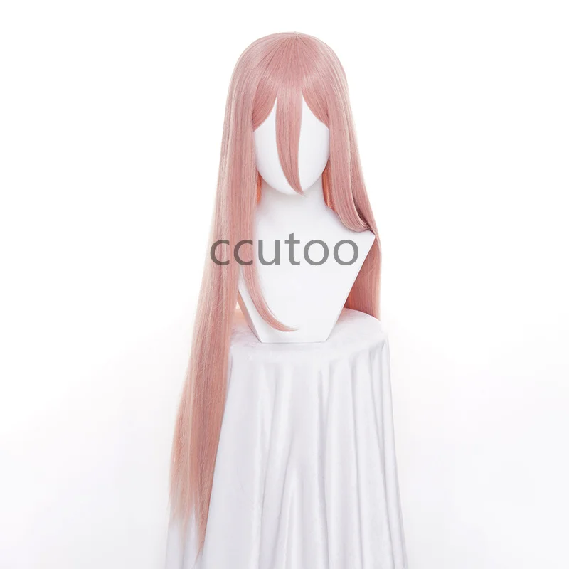 Anime Makima Power Cosplay Wig Long Orange Pink Heat Resistant Synthetic Hair Party Role Play Wigs + Wig Cap