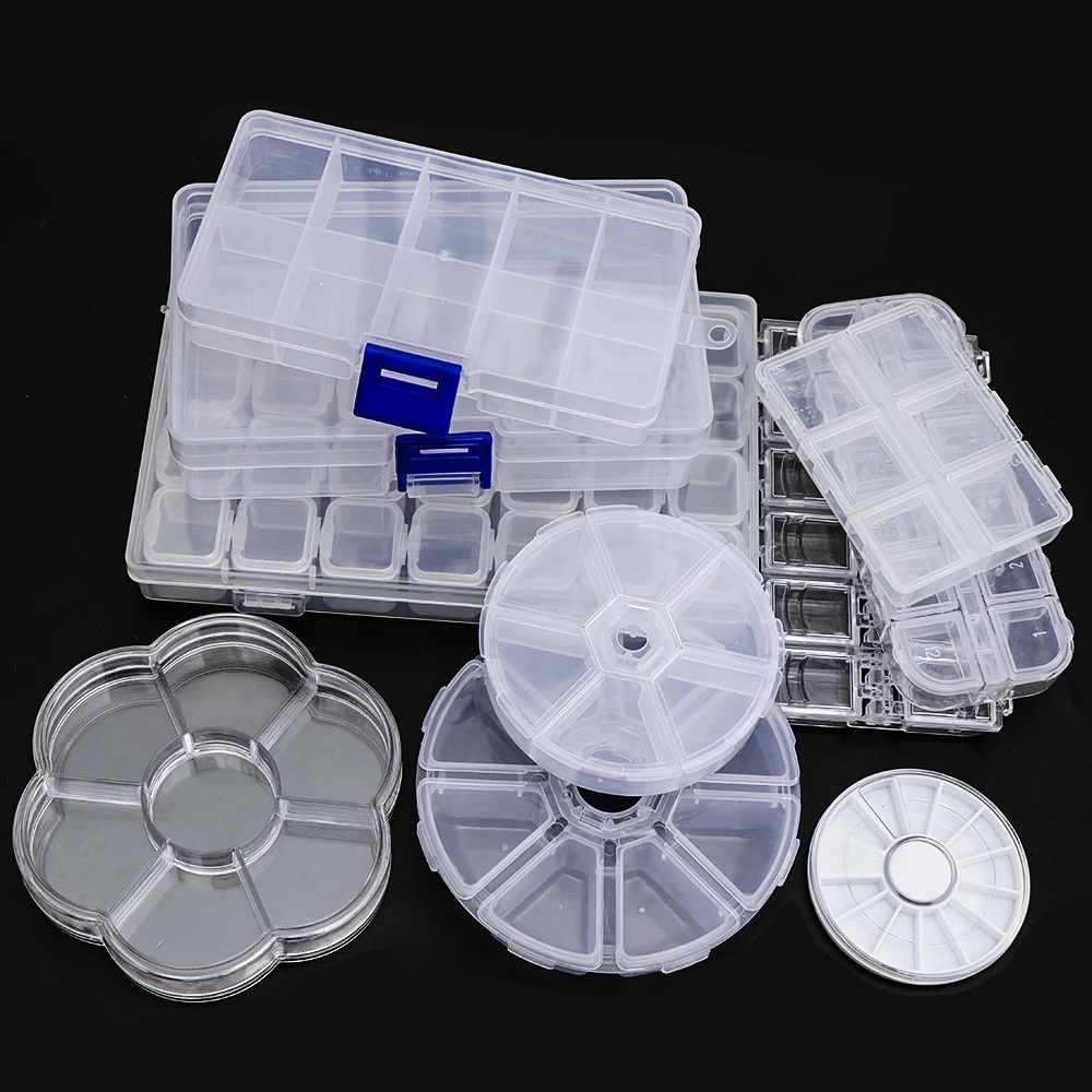 12 Slots Empty Nail Storage Box Multiple Size Rhinestones Alloy Parts Clear Organizer Case For Storage Beads Jewelry Boxes