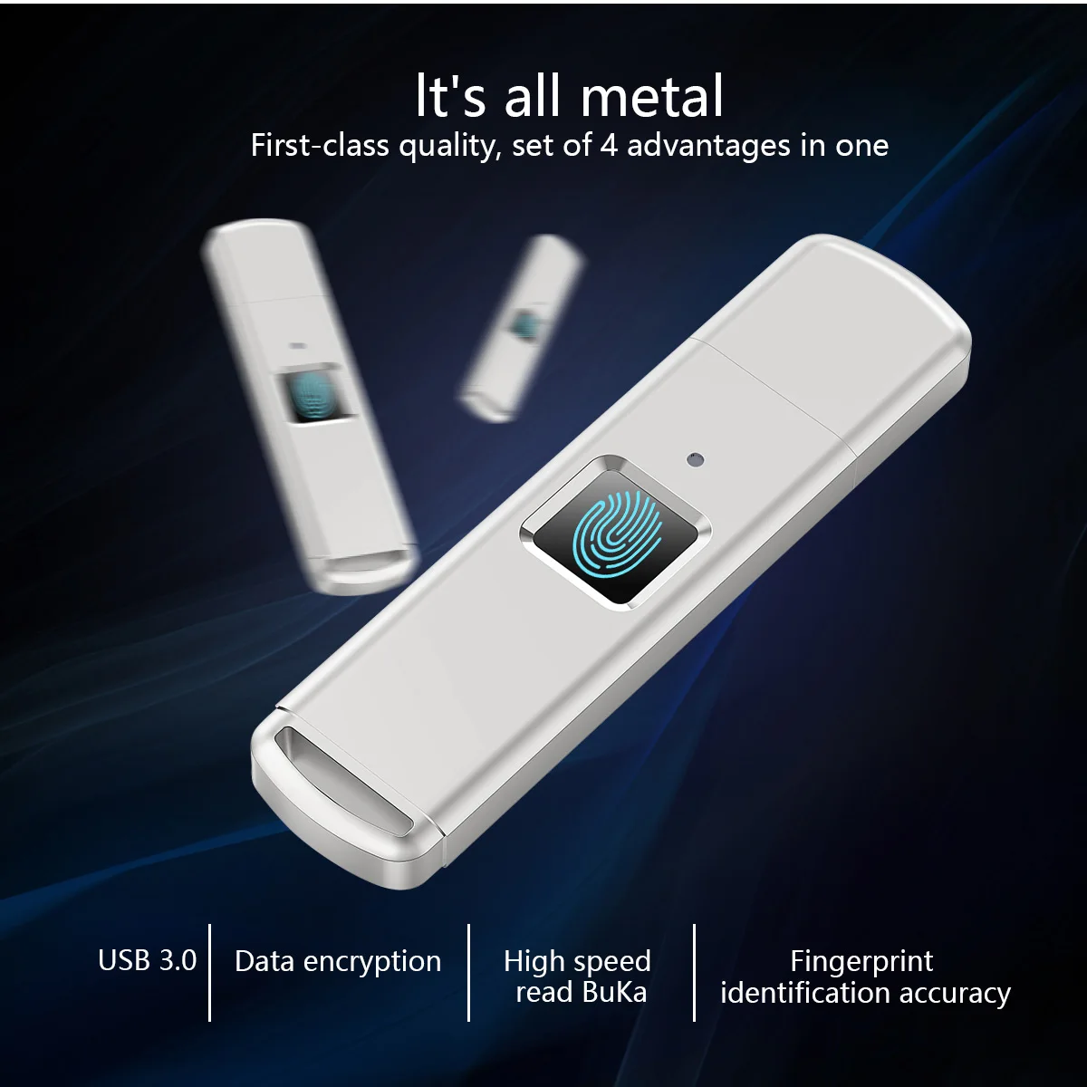 Kercan Fingerprint Recognition USB3.0 Flash Drive Privacy Encrypted Security 256GB 128GB 64GB 32GB Fingerprint Encrypted Disk