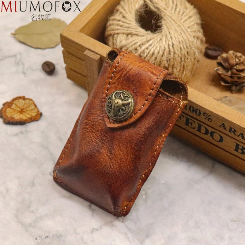 Original Leather Key Holder Car Key Wallet Smart Keychain Key Organizer Unisex Solid Wrinkle Keys Wallet Chain Purse Housekeeper