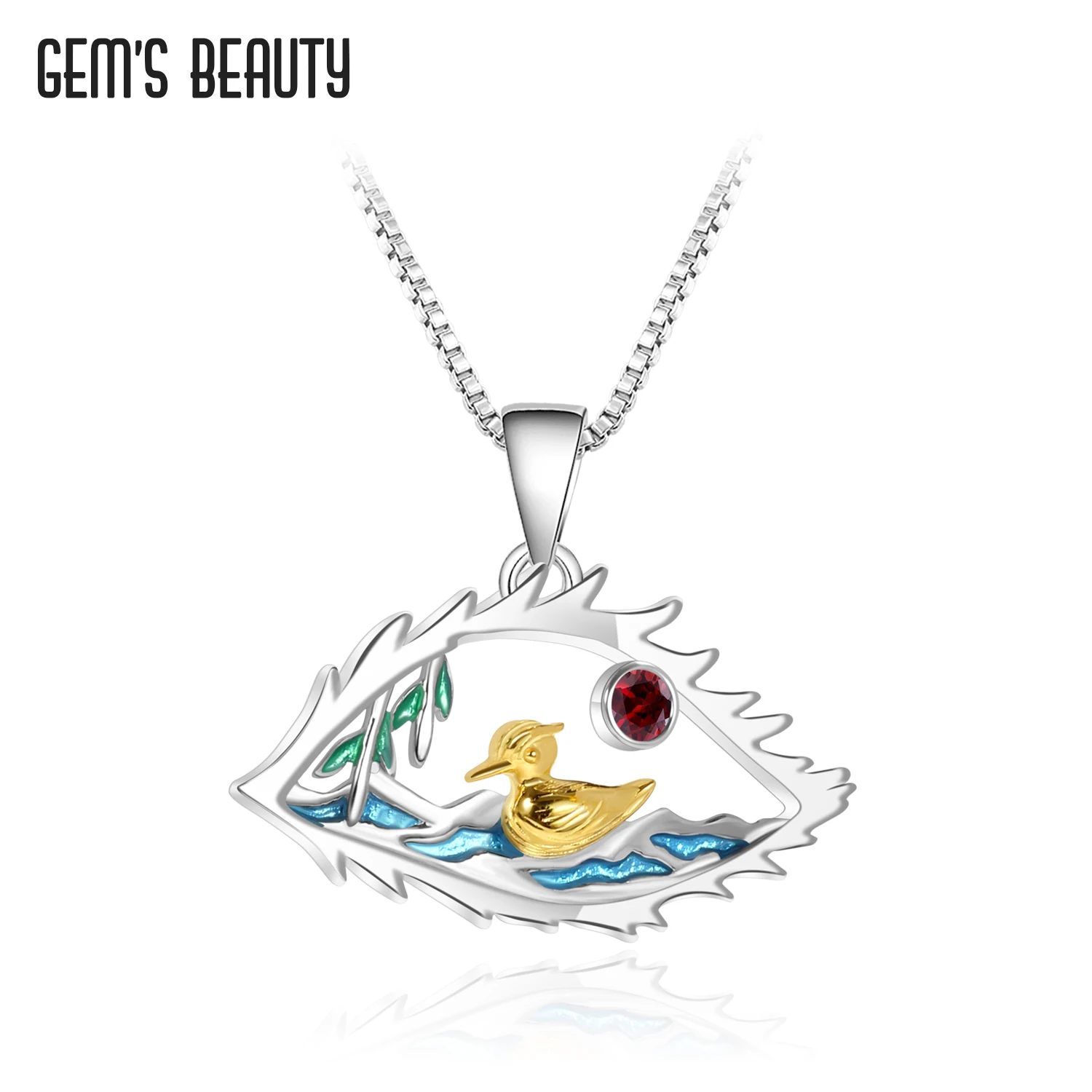 

GEM'S BEAUTY Natural Round Cut Garnet Handmade Necklace Duck 925 Sterling Silver Angel Eyes Necklace For Women Romantic Gift