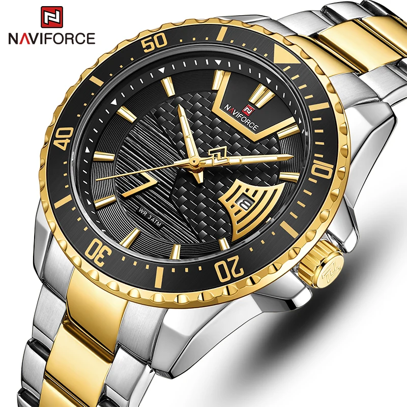 New NAVIFORCE Watches Top Luxury Brand Waterproof Sports Watch Men Gold Quartz Steel Wristwatches Male Clock Relogio Masculino