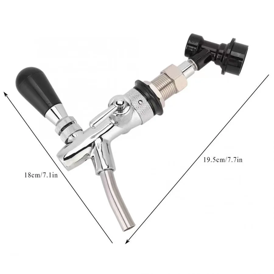 Beer Tap Adjustable Flows Chrome Draft Beer Tap G5/8 Shank Long Stem Home Brew Beer Keg Taps with Ball Lock Disconnect