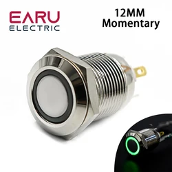 12mm Waterproof Momentary Stainless Steel Metal Doorbell Bell Horn Push Button Switch LED Car Auto Engine PC Power Start Starter