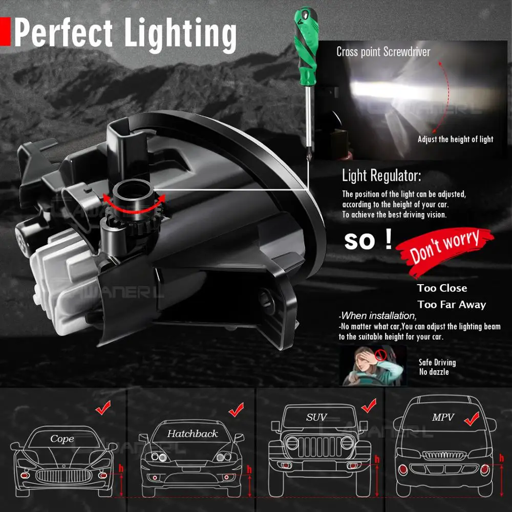 Perakitan Lampu Kabut LED 30W 8000LM Driver Mobil + Lampu Kabut Lensa Penumpang DRL H11 12V untuk Nissan Pathfinder 2013 2014 2015 2016