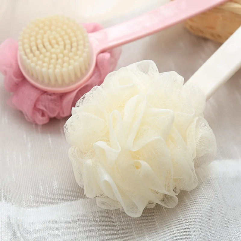 Long Handle Rubbing Back Bath Brush Flower Ball For Adult Soft Hair Dual Purpose