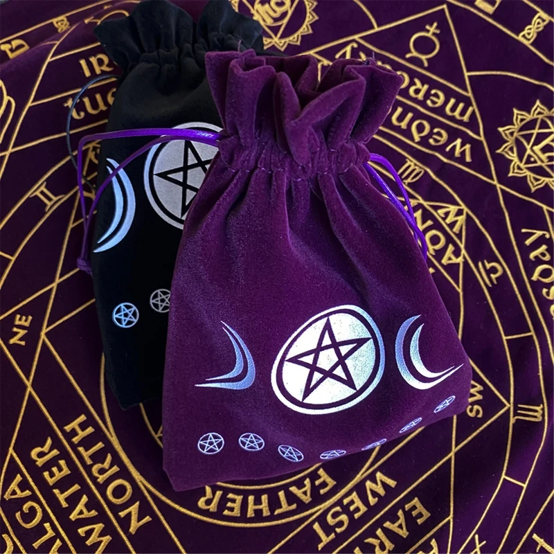 Velvet Moon Phase Tarot Oracle Cards Storage Bag Runes Constellation Witch Divination Accessories Jewelry Dice Drawstring Packag