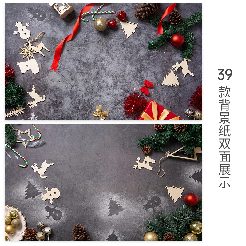 Light Black Marble 57x87cm Christmas Tree PVC background Gift Box Elk Snow Background Marble Gray dark color