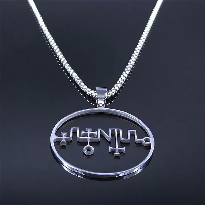 Dagon Sigil Stainless Steel Pendant Necklace Silver Color Demonic Symbol Logo Sign Chain Necklace Jewelry cadena N3725S03