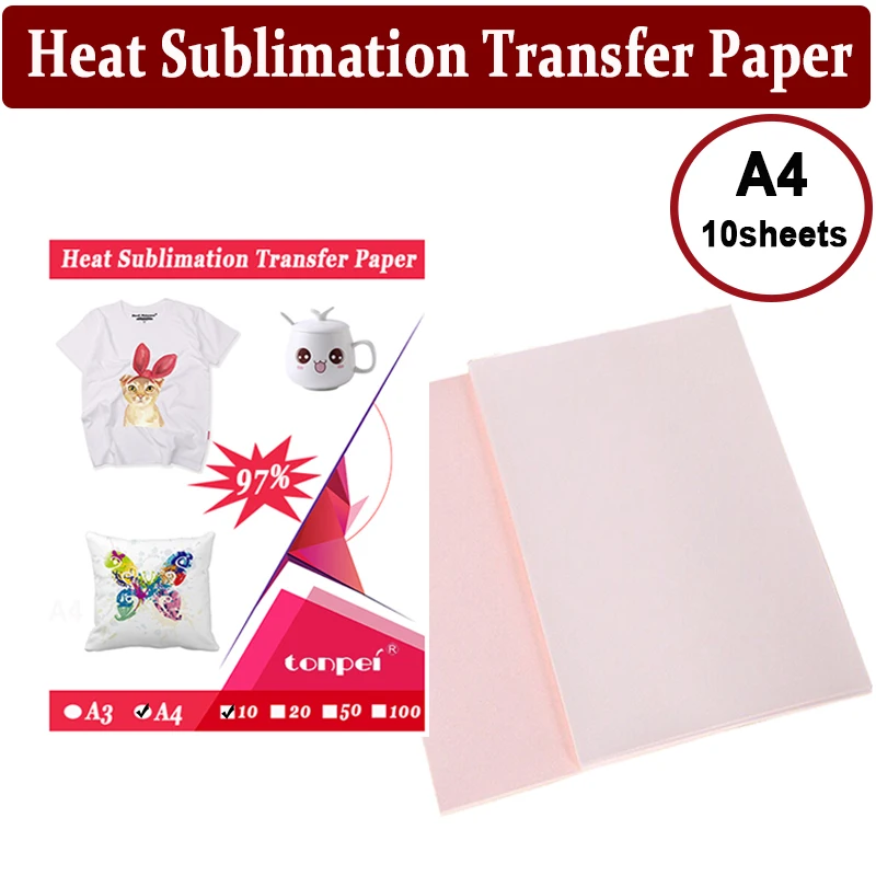 

A4 10 Sheets Heat Sublimation Transfer Paper For Fabric Non-Cotton T-shirt Mugs Phone Porcelain Case By Inkjet Printer