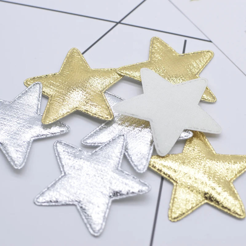50 pz 40mm oro e argento panno stella applique toppe imbottite per vestiti artigianali fai da te forcina accessori per decorazioni di nozze N27