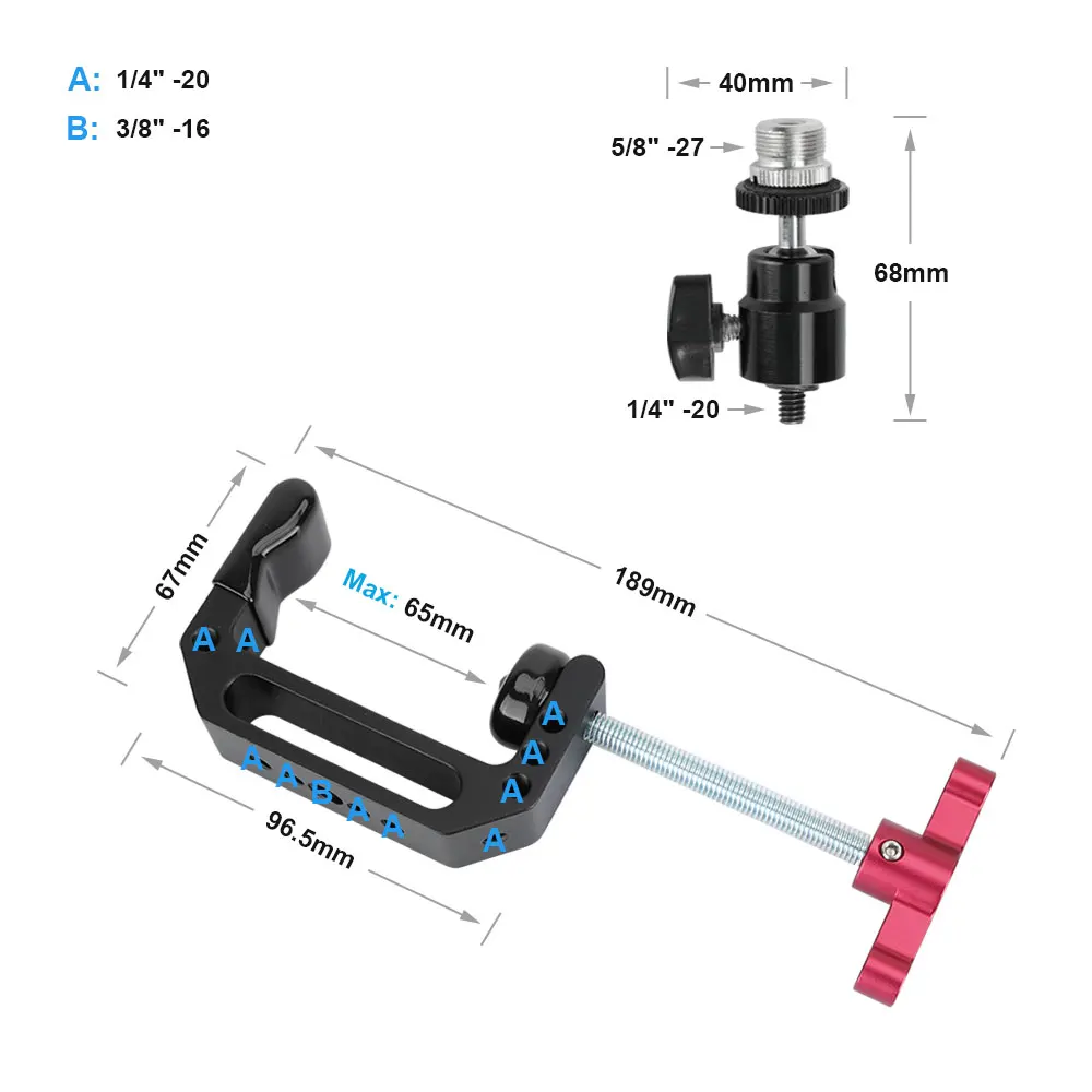 Kimrigمتعددة الأغراض سوبر C المشبك حامل مكتبي مع 5/8 "-27 الكرة رئيس جبل ميكروفون برغي محول للميكروفون