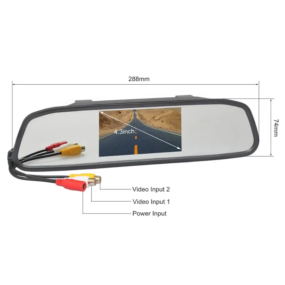 DIYKIT 4.3inch TFT LCD Color Monitor Auto Reverse Rear View Mirror Monitor for Car Backup DVD Vehicles Camera