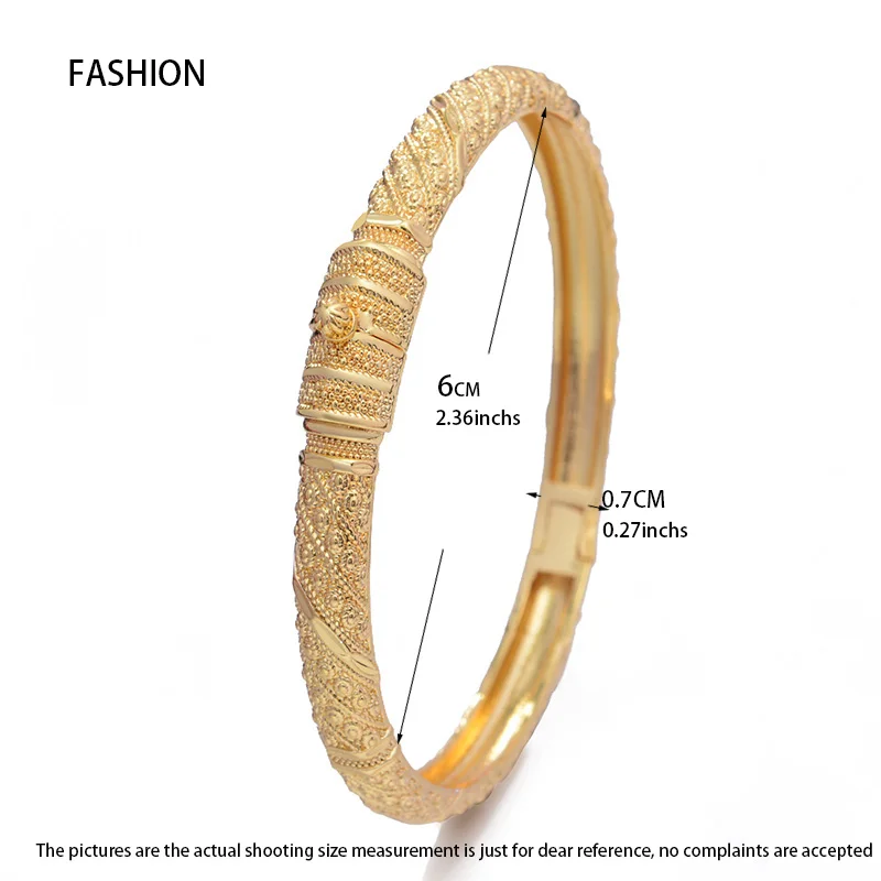 Wando 24K 4pc queen Copper Bangles Gold color Bangles For Men/Women Flower Jewelry 6cm wide Wedding bracelet gift