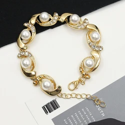 SUMENG Brand New Imitation Pearl Bracelet Women Fashion Trendy Gold Silver Color Chain Crystal  Alloy Adjustable 2024