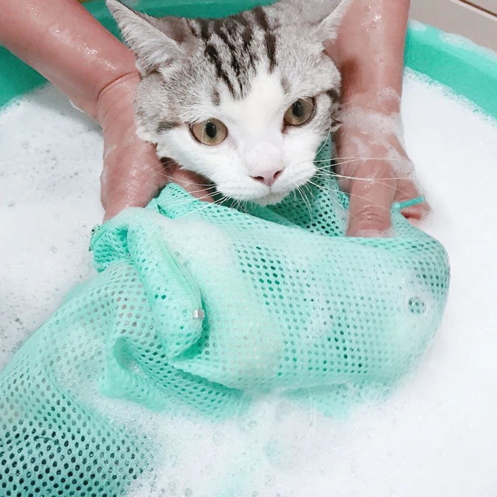 Borsa da bagno regolabile di quarta generazione Cat Shower Mesh Net Bag Kitten Bath Bag Grooming Kitty Wash Bag Pet Nail trim Ear Clean