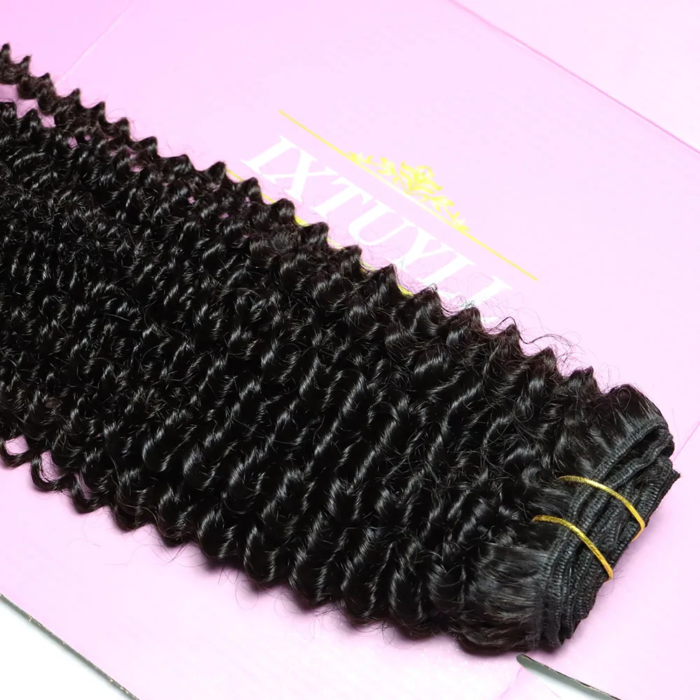 Kinky Curly Brazilian Virgin Clip In Hair Bundle 120 Gram Natural Black Clips In Human Hair Extensions for Black Women